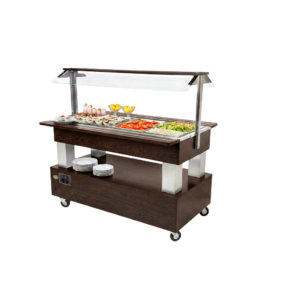 Buffet salad’bar traversant réfrigéré – 4 bacs GN 1/1 – Wengé