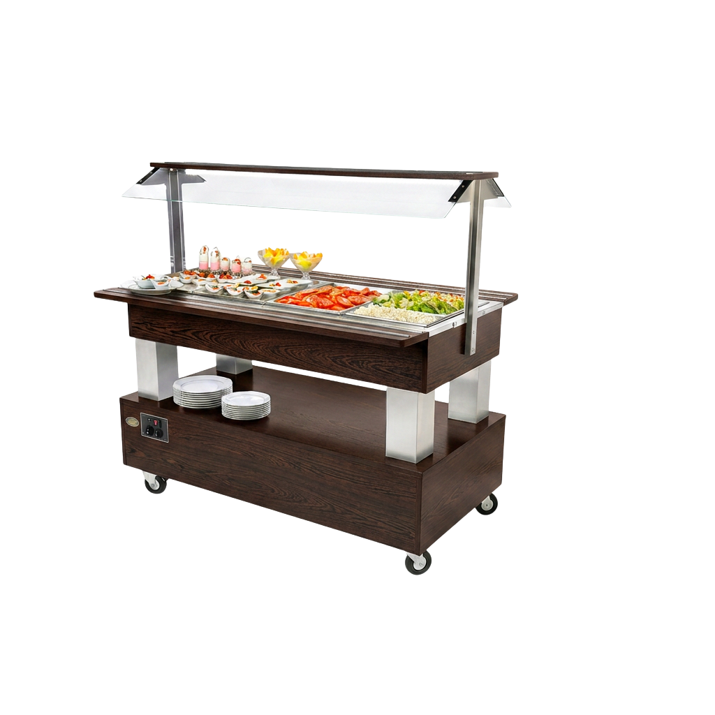 Buffet salad’bar traversant réfrigéré – 4 bacs GN 1/1 – Wengé