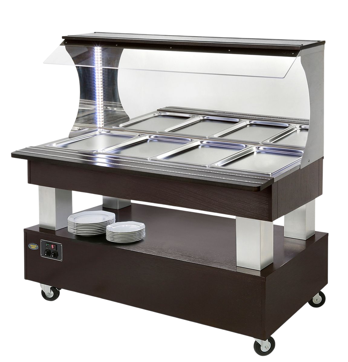 Combined buffet bar cold and warm with mirror - 4/1 GN capacity