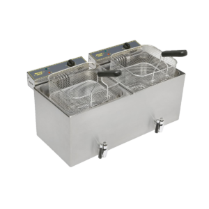 Friteuse électrique professionnelle tout inox – double cuve 2 x 12 L avec vidange