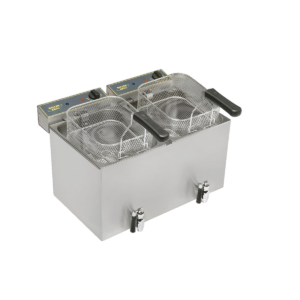 Friteuse électrique professionnelle tout inox – double cuve 2 x 8 L avec vidange