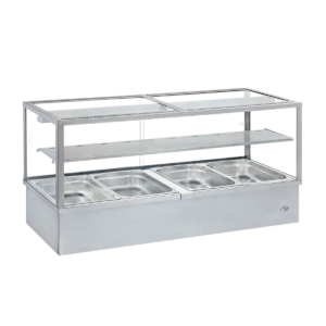 Bain-marie professionnel avec vitrine, 4 bacs GN 1/1 et vidange