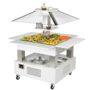 Buffet salad’bar en îlot chauffant – 4 bacs GN 1/1 – Blanc