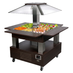 Buffet salad’bar en îlot réfrigéré – 4 bacs GN 1/1 – Wengé