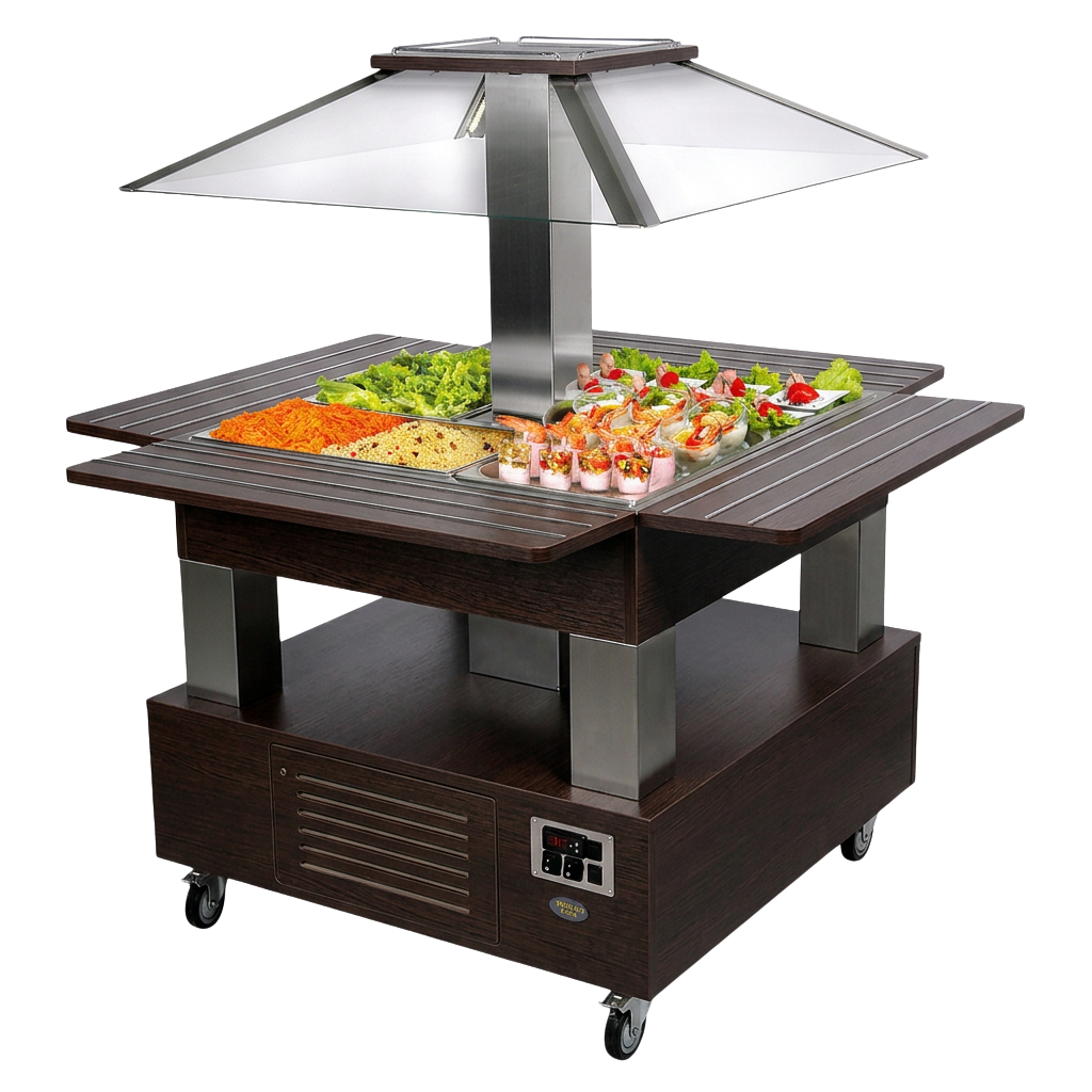 Buffet salad’bar en îlot réfrigéré – 4 bacs GN 1/1 – Wengé