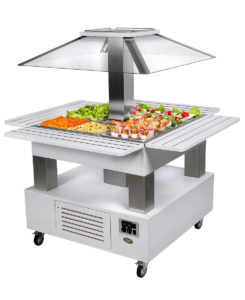Buffet salad’bar en îlot réfrigéré – 4 bacs GN 1/1 – Blanc