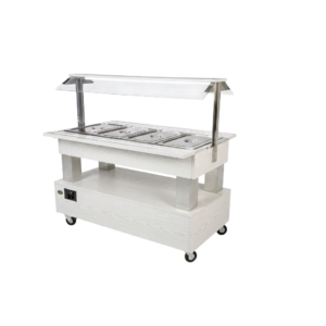 Buffet salad’bar traversant chauffant – 4 bacs GN 1/1 – Blanc
