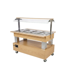 Buffet salad'bar traversant mixte - 4 bacs GN 1/1 – Chêne clair