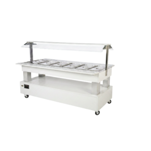 Buffet salad’bar traversant chauffant – 6 bacs GN 1/1 – Blanc