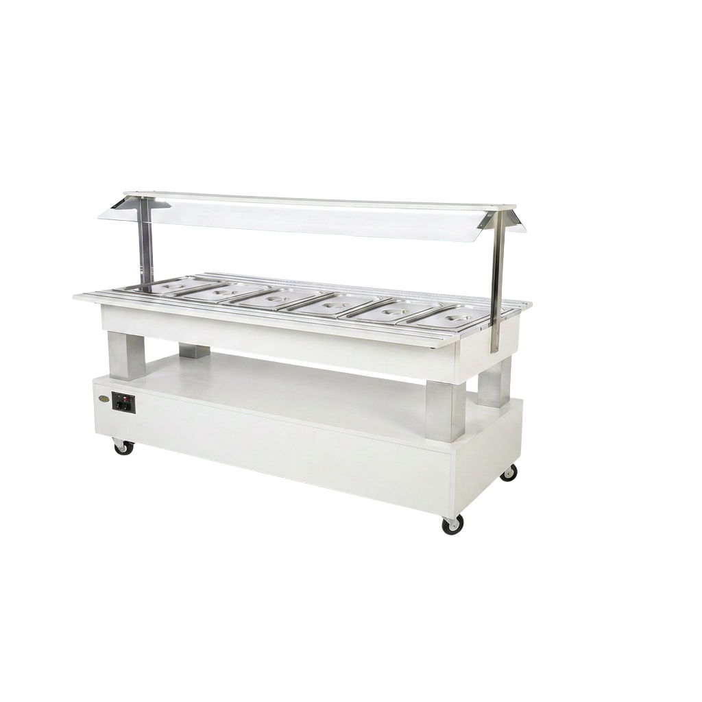 Buffet salad’bar traversant chauffant – 6 bacs GN 1/1 – Blanc