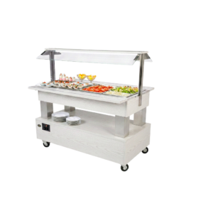 Buffet salad’bar traversant réfrigéré – 4 bacs GN 1/1 – Blanc