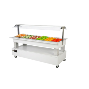 Buffet salad’bar traversant réfrigéré – 6 bacs GN 1/1 – Blanc
