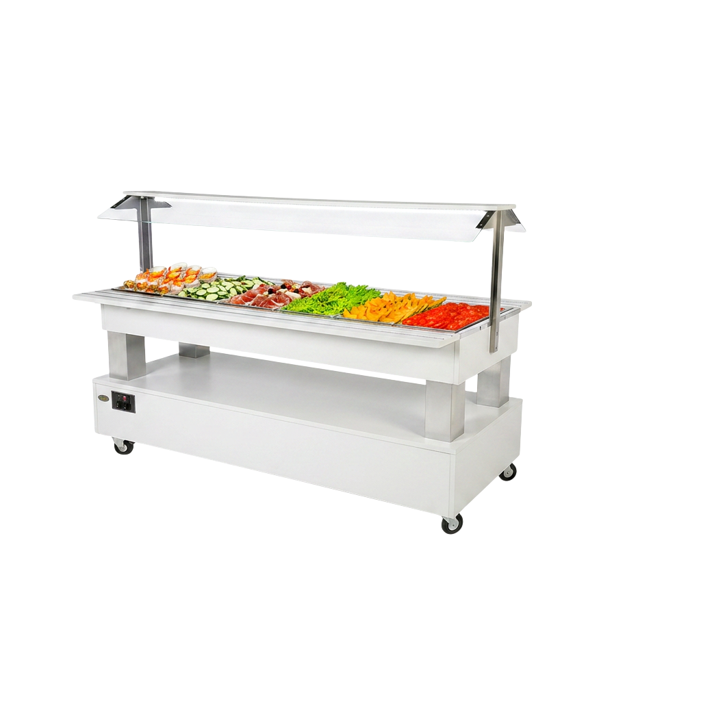 Buffet salad’bar traversant réfrigéré – 6 bacs GN 1/1 – Blanc