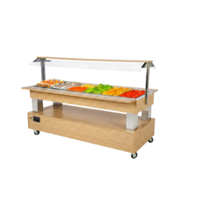Buffet salad’bar traversant réfrigéré – 6 bacs GN 1/1 – Chêne clair