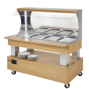 Buffet salad’bar mural mixte – 4 bacs GN 1/1 – Chêne clair