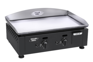 Plancha inox et châssis noir gaz avec 2 zones de cuisson indépendantes