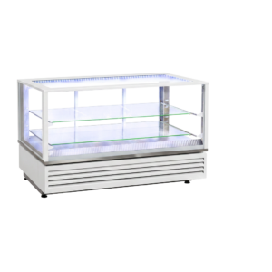 Vitrine chauffante ventilée – 2 grandes étagères verre – Blanc