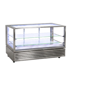 Vitrine chauffante ventilée – 2 grandes étagères verre – Inox