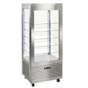 Vitrine négative ventilée – étagères en verre, large modèle – Inox